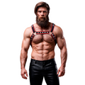 FETISH SUBMISSIVE ATTITUDE - MEN'S ECO-LEATHER CHEST BULLDOG HARNESS BLACK/RED