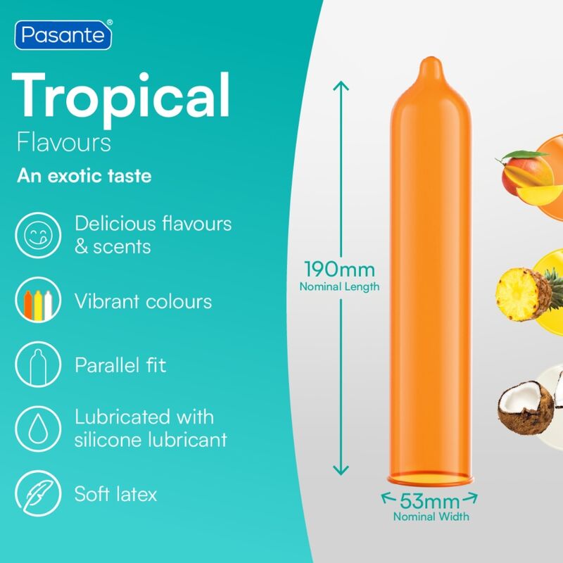 PASANTE - CONDOMS TROPICAL FLAVORS 144 UNITS
