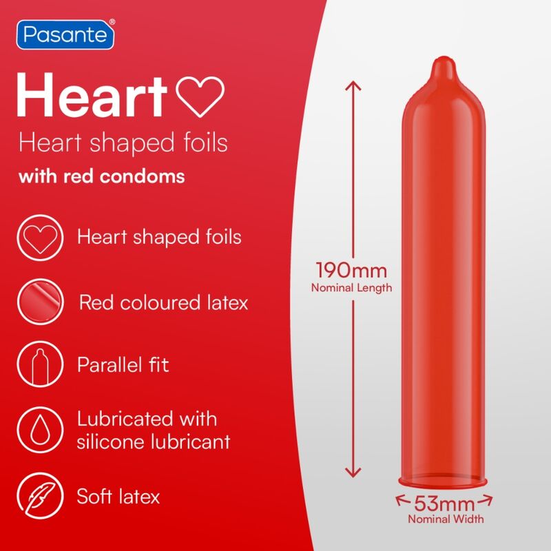 PASANTE - CONDOMS RED HEART SHAPE BAG 144 UNITS