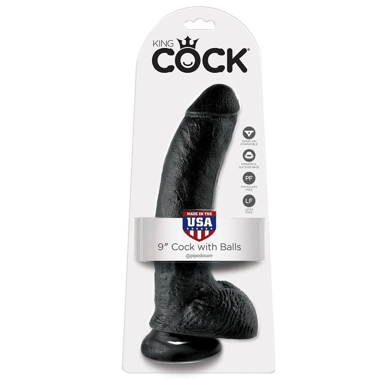 KING COCK - BLACK DILDO WITH BALLS 22.9 CM