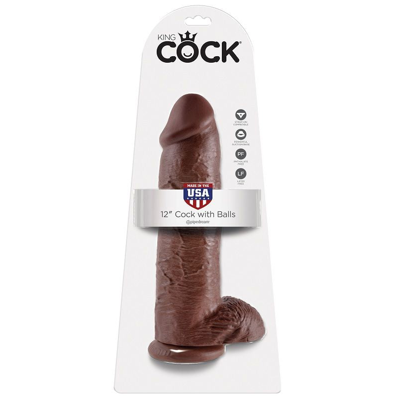 KING COCK - BROWN DILDO WITH BALLS 12 IN