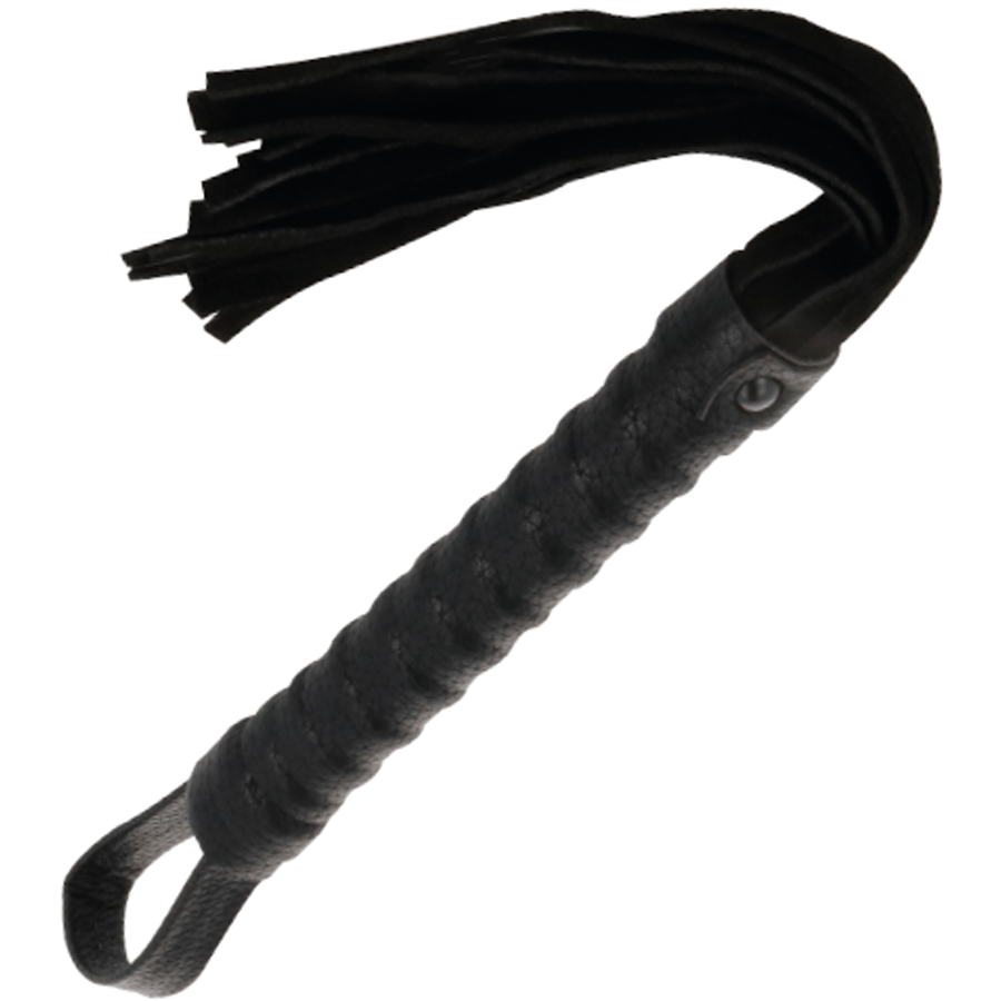 Dunkelheit – schwarze Bondage-Peitsche mit Ledergriff