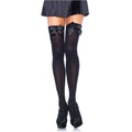 LEG AVENUE - BAS CUISSARDES EN NYLON NOIR AVEC NŒUD NOIR TAILLE UNIQUE